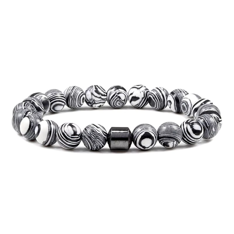 Natural Stone Bead Bracelet with Single Hematite Bead 4 Variations