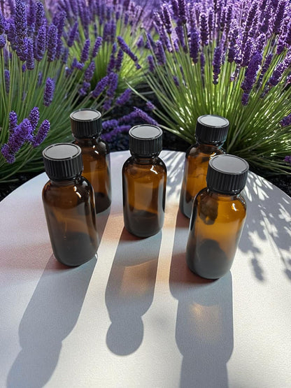 Set of 5-1oz. Boston Round Amber or Cobalt Blue Glass Bottles/W Phenolic Cone Caps