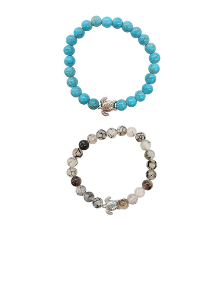 Natural Bead Bracelet/W Sea Turtle Charm 2 Styles