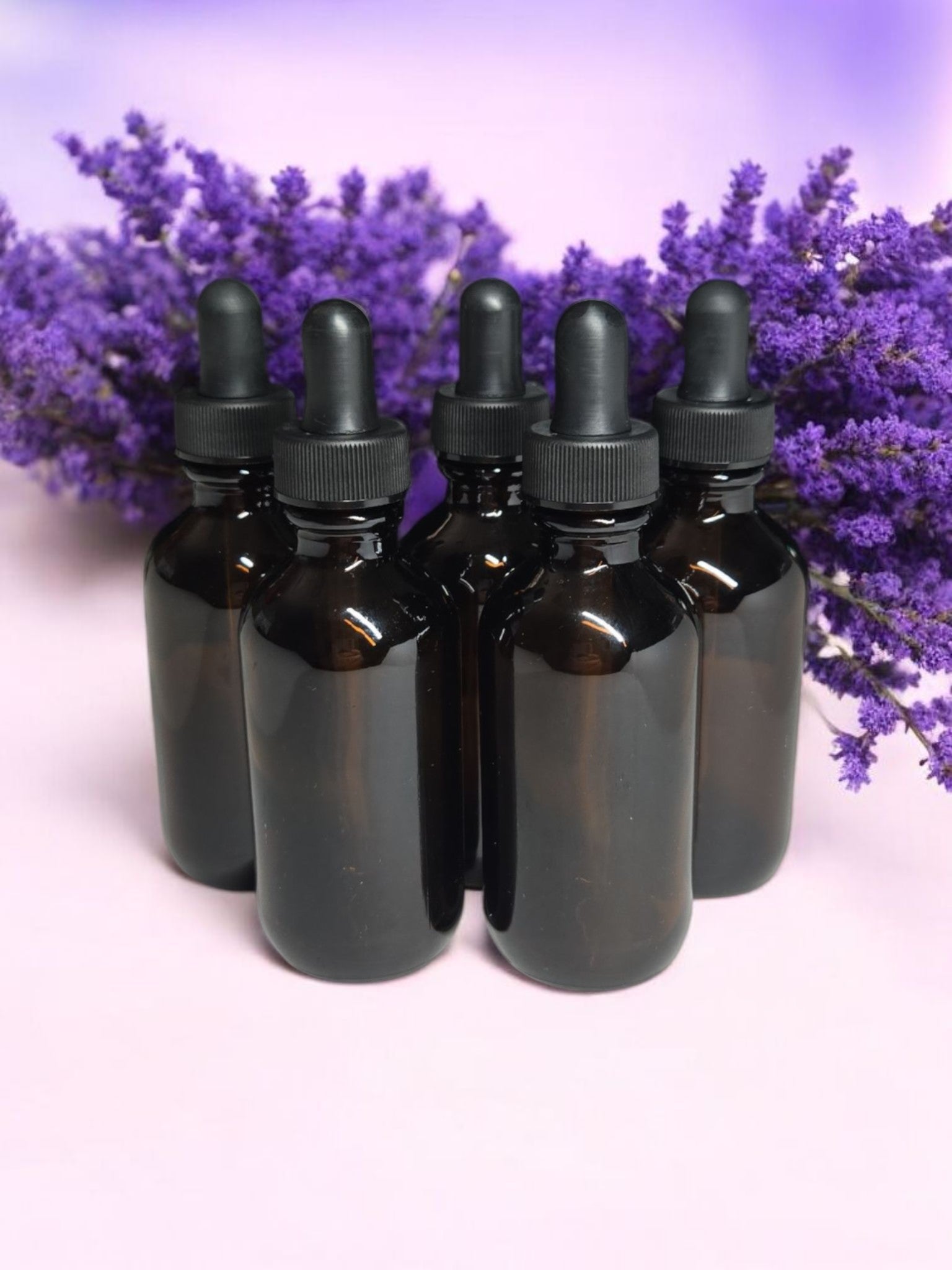 Set of 5 Amber Glass Dropper Bottles 4oz. or 2oz.