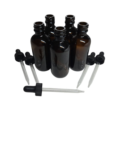 Set of 5 Amber Glass Dropper Bottles 4oz. or 2oz.