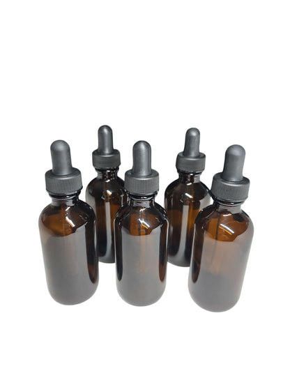 Set of 5 Amber Glass Dropper Bottles 4oz. or 2oz.