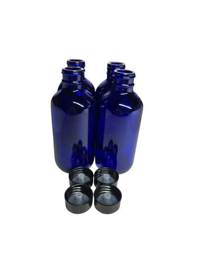 Set of 4-4oz. Cobalt Blue Bottles/W Phenolic Caps