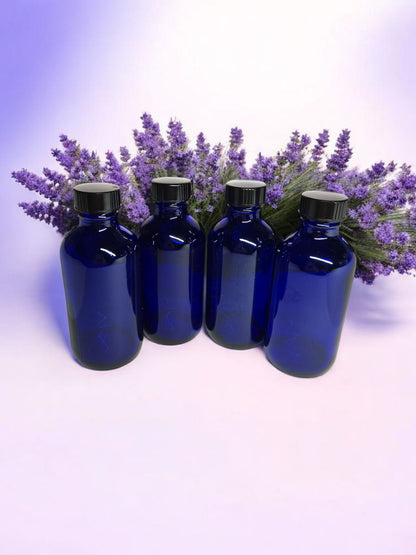 Set of 4-4oz. Cobalt Blue Bottles/W Phenolic Caps