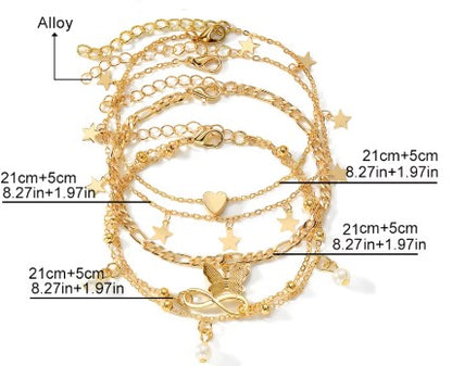 4 Piece Anklet Bracelet-Gold Color