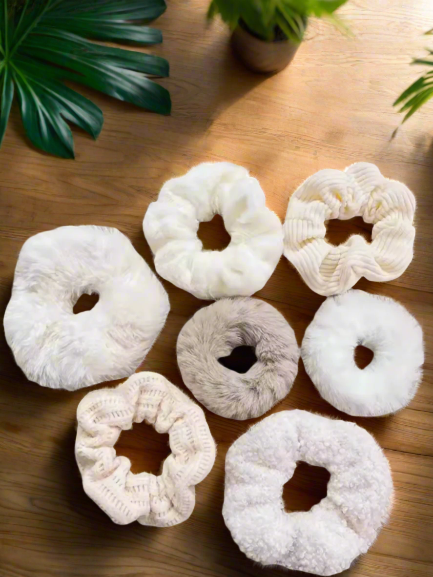 Gray, Beige, Coffee, or Pink  Hair Scrunchies 7 Pack