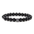 Natural Stone Bead Bracelet with Single Hematite Bead 4 Variations
