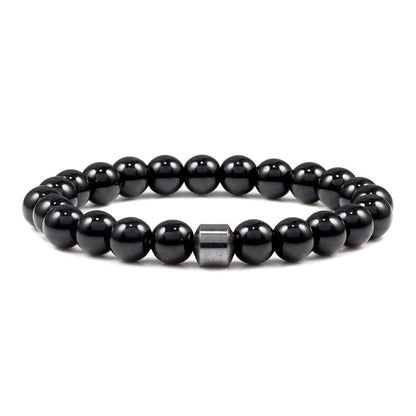 Natural Stone Bead Bracelet with Single Hematite Bead 4 Variations