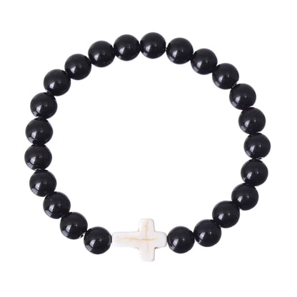Natural Bead Bracelet with Stone Cross 2 Styles Available