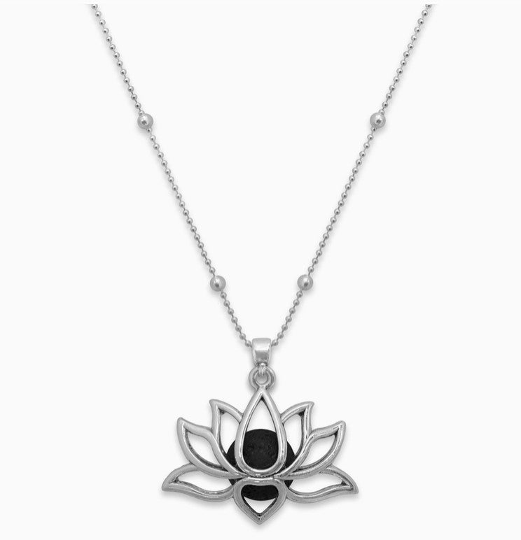 Lotus Necklace Diffuser Necklace with Lava Bead