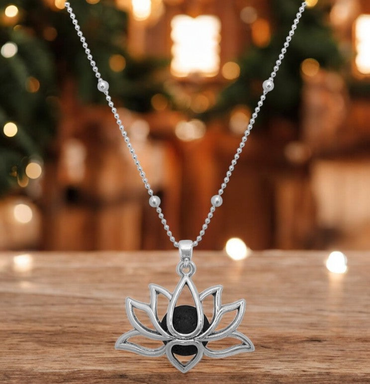 Lotus Necklace Diffuser Necklace with Lava Bead