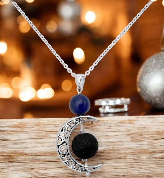 Moon Necklace-Diffuser with Lava Bead