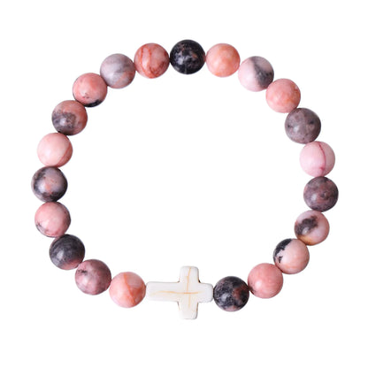 Natural Bead Bracelet with Stone Cross 2 Styles Available