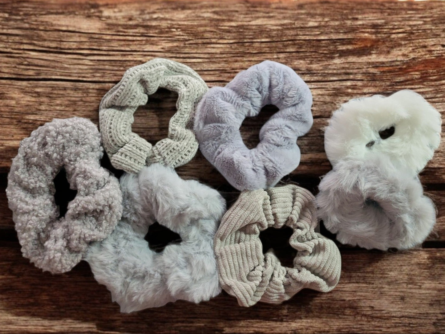 Gray, Beige, Coffee, or Pink  Hair Scrunchies 7 Pack