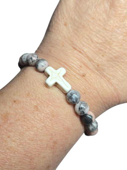 Natural Bead Bracelet with Stone Cross 2 Styles Available