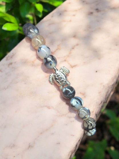 Natural Bead Bracelet/W Sea Turtle Charm 2 Styles