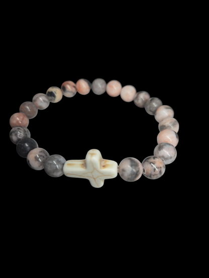 Natural Bead Bracelet with Stone Cross 2 Styles Available