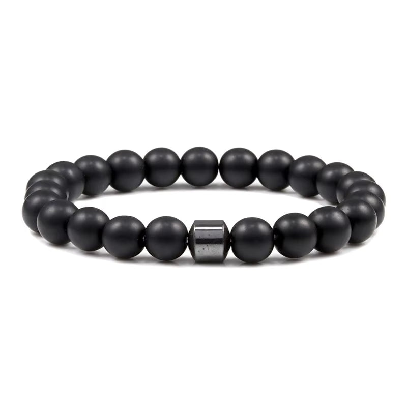 Natural Stone Bead Bracelet with Single Hematite Bead 4 Variations