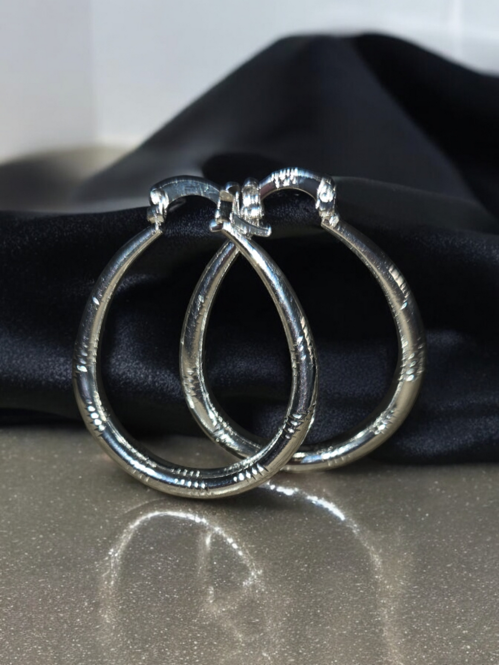 Diamond Cut Sterling Silver-Over Lay Hoop Earrings
