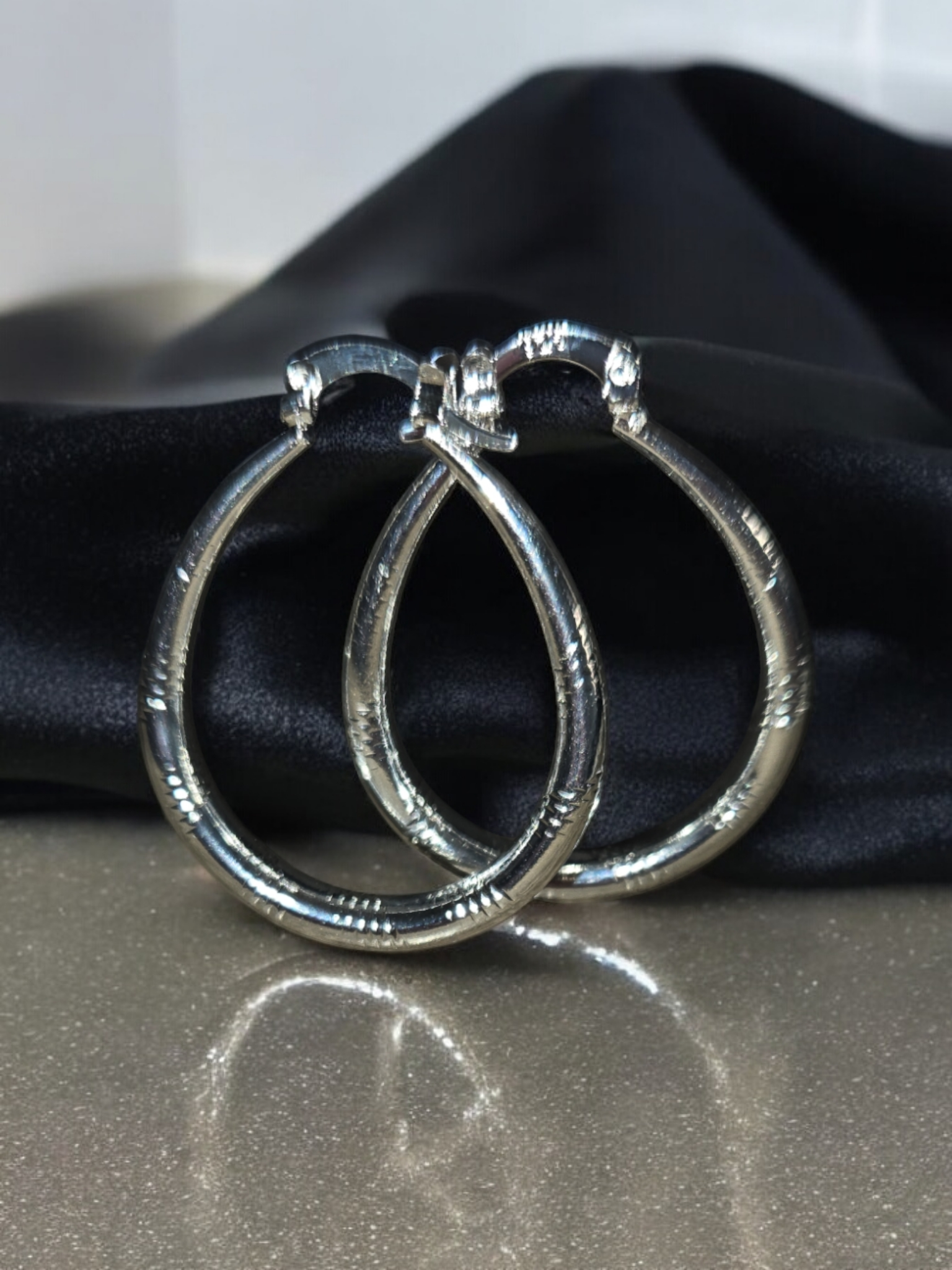 Diamond Cut Sterling Silver-Over Lay Hoop Earrings