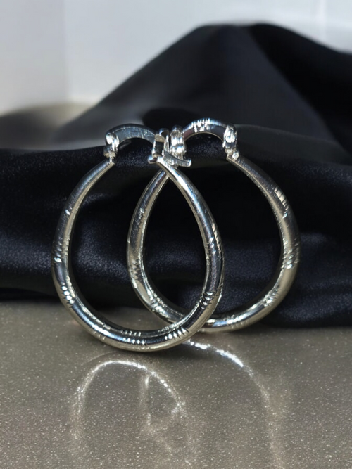Diamond Cut Sterling Silver-Over Lay Hoop Earrings