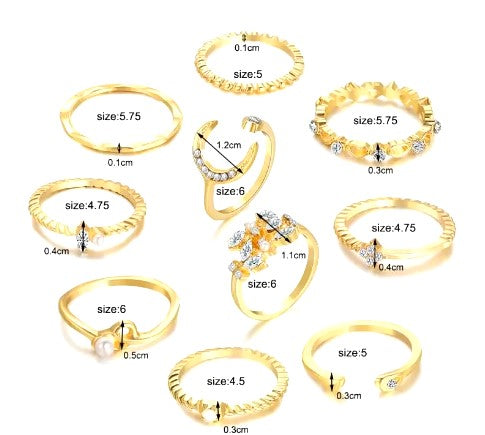 10 Piece Fashion Ring Set