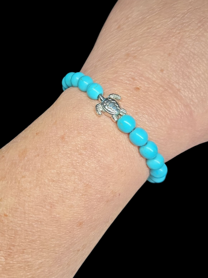 Natural Bead Bracelet/W Sea Turtle Charm 2 Styles