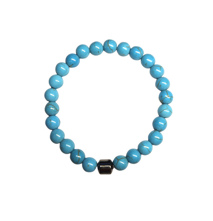 Natural Stone Bead Bracelet with Single Hematite Bead 4 Variations