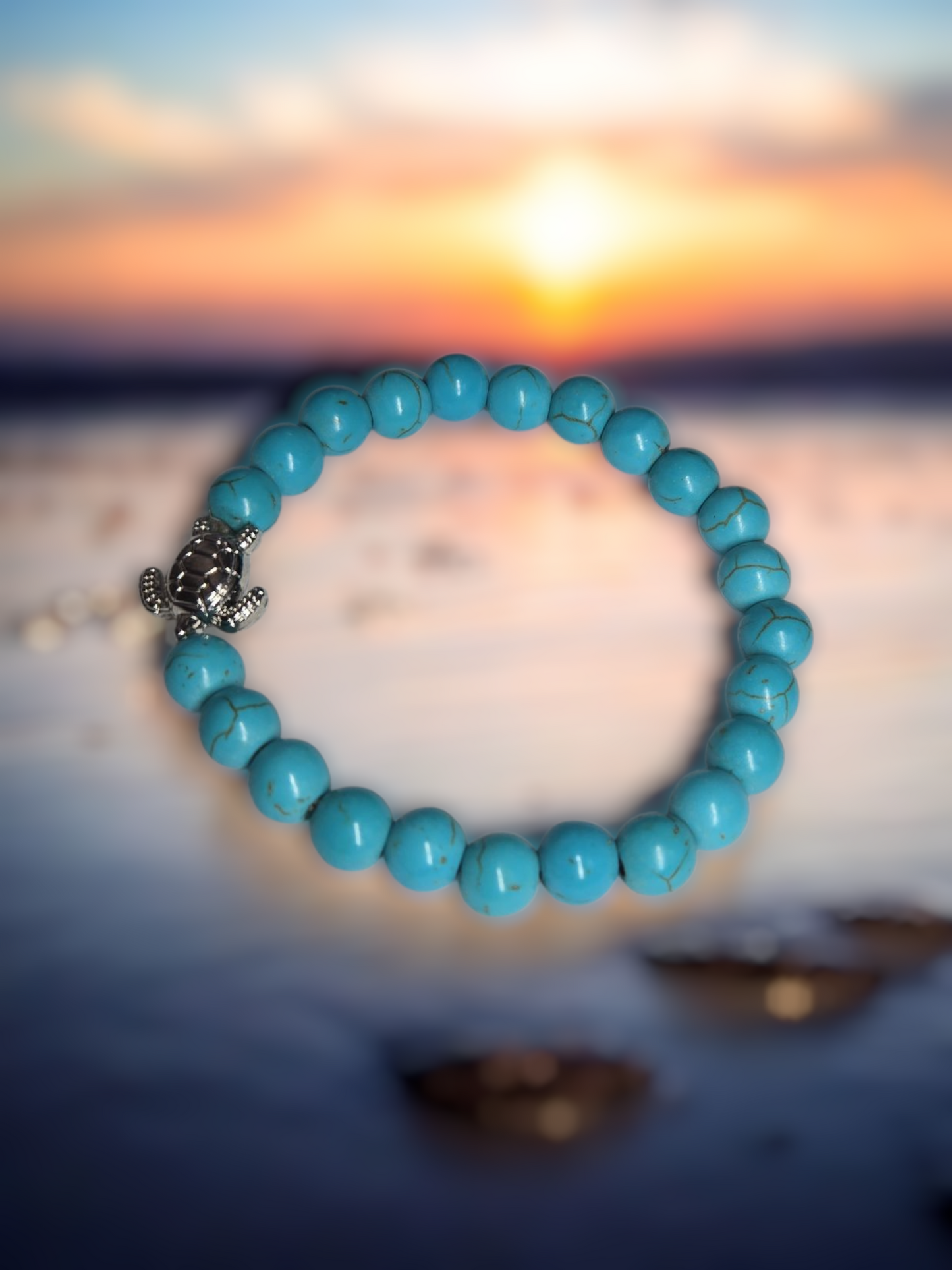 Natural Bead Bracelet/W Sea Turtle Charm 2 Styles