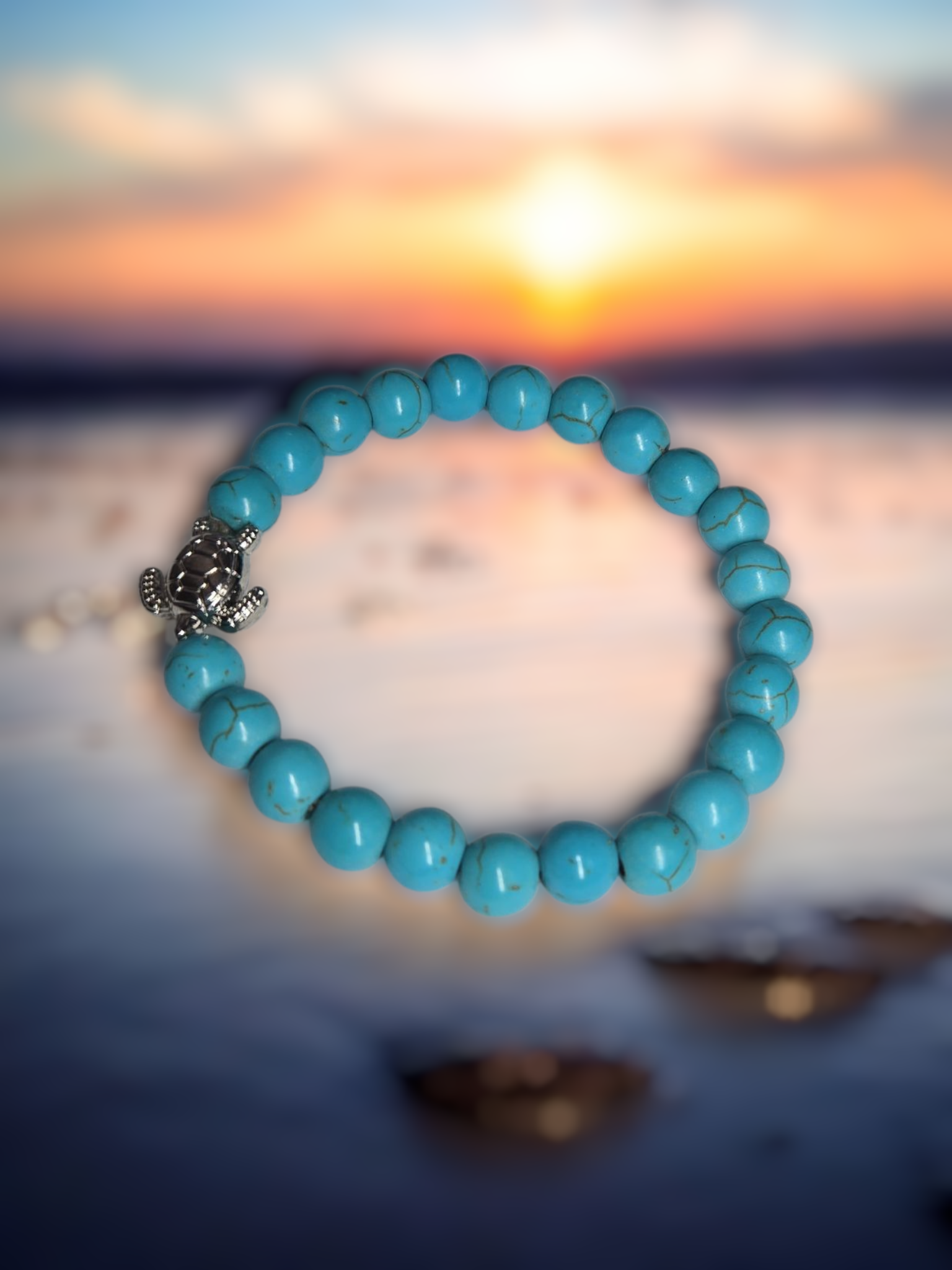 Natural Bead Bracelet/W Sea Turtle Charm 2 Styles