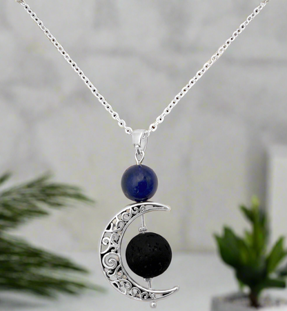 Moon Necklace-Diffuser with Lava Bead