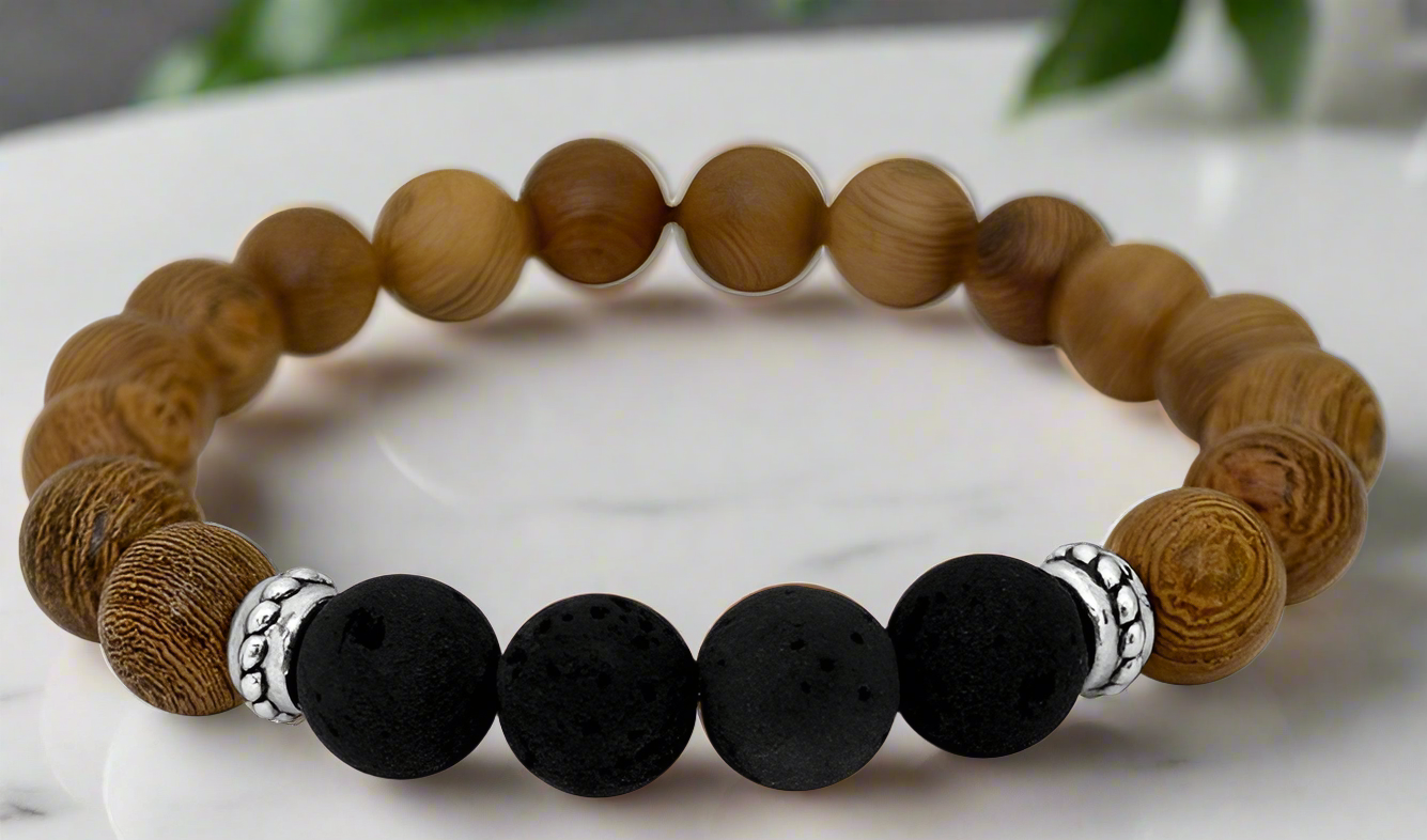 Light Wood Lava Bead Essential Oil Diffuser Bracelet