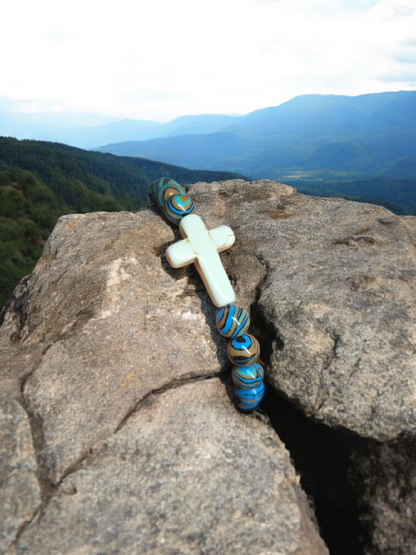 Natural Bead Bracelet With Stone Cross 3 Designs