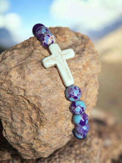 Natural Bead Bracelet With Stone Cross 3 Designs