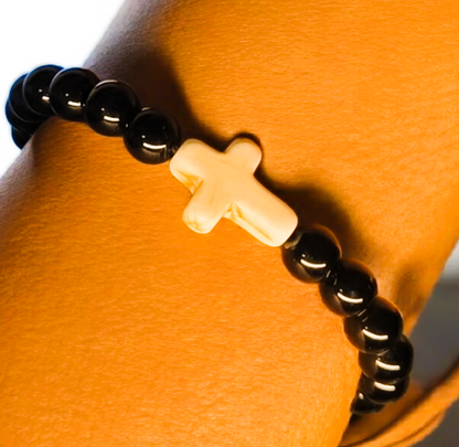 Natural Bead Bracelet with Stone Cross 2 Styles Available