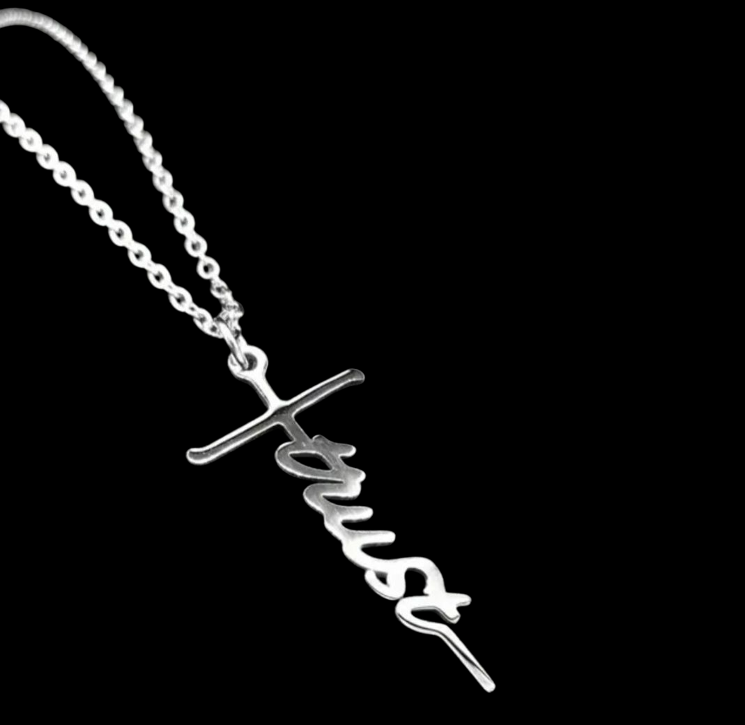 Cross Necklace Trust, Love, Jesus, Faith