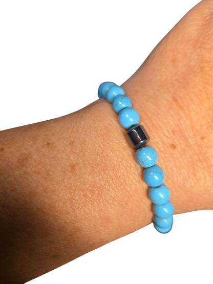 Natural Stone Bead Bracelet with Single Hematite Bead 4 Variations